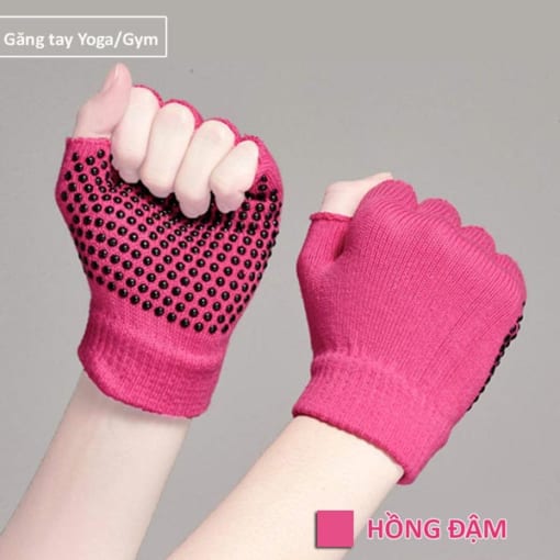Găng tay tập yoga/gym xỏ ngón thun sợi cao cấp - Màu hồng đậm