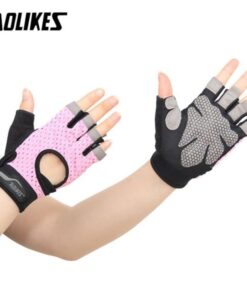 Bộ đôi găng tay tập gym, thể thao hở ngón Aolikes AL113 - Màu hồng