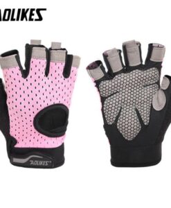 Bộ đôi găng tay tập gym, thể thao hở ngón Aolikes AL113 - Màu hồng