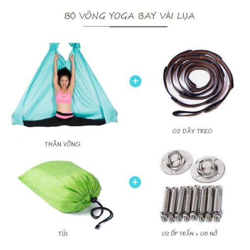 Bộ sản phẩm Bộ võng tập yoga bay chuyên nghiệp, chất liệu vải lụa đơn sắc