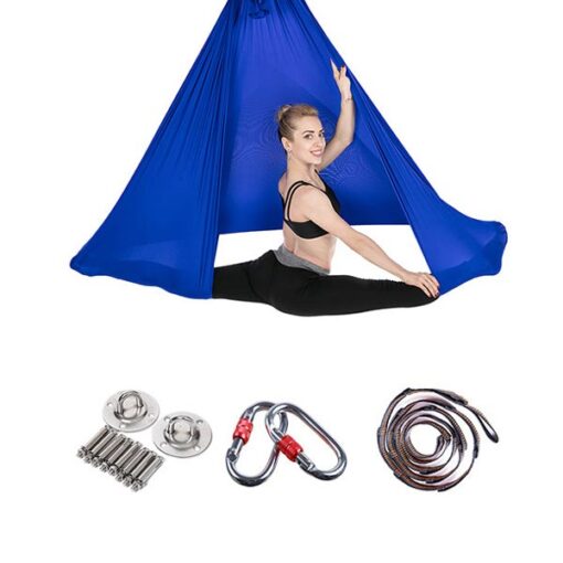 Bộ sản phẩm Bộ võng tập yoga bay chuyên nghiệp, chất liệu vải lụa đơn sắc - Màu xanh lam